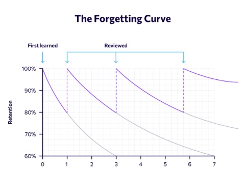 xy axis chart showing the Ebbinghaus forgetting curve