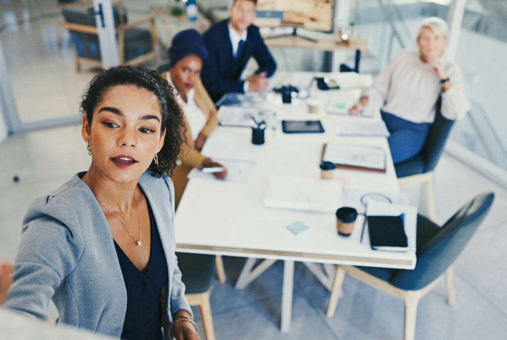 Coworkers in meeting