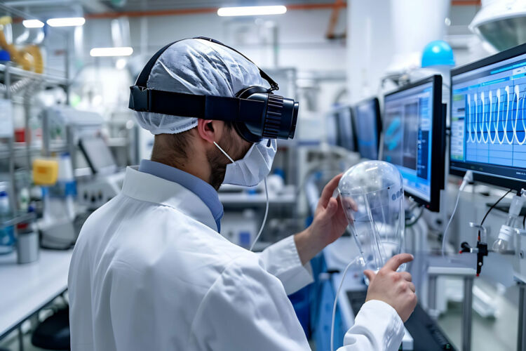 Augmented reality pharmaceutical training program providing immersive simulation pharmaceutical professional practice manufacturing process comprehensive visual assessment of AR future pharmaceutical