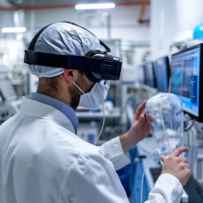 Augmented reality pharmaceutical training program providing immersive simulation pharmaceutical professional practice manufacturing process comprehensive visual assessment of AR future pharmaceutical